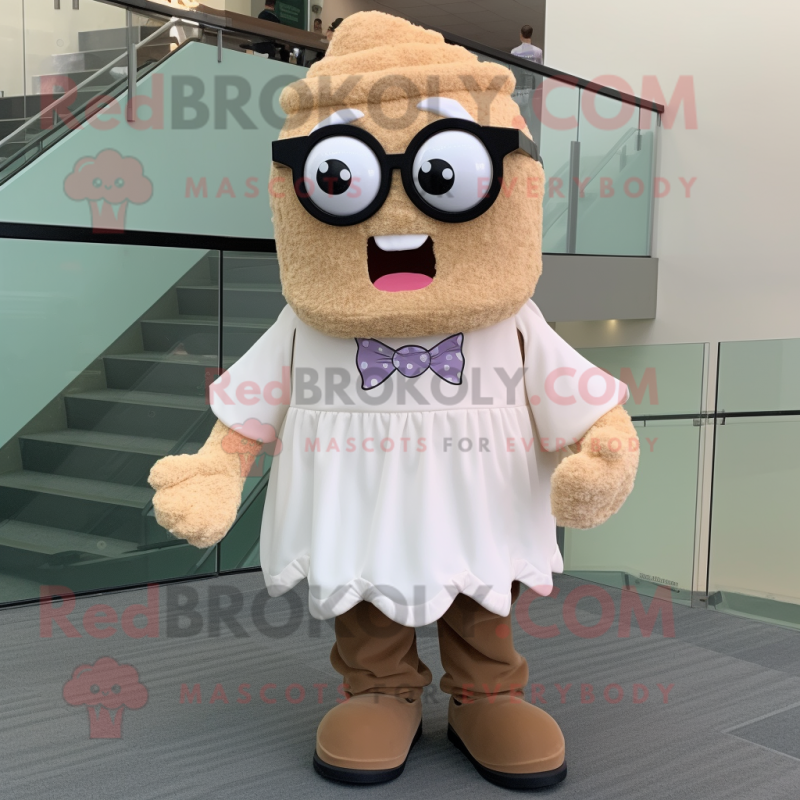 Beige Cupcake mascot costume character dressed with a Dress Shirt and Eyeglasses Beige Cupcake mascot costume character dressed with a Dress Shirt and Eyeglasses