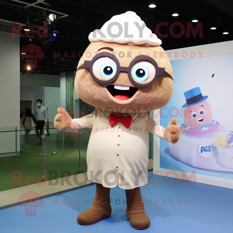 Beige Cupcake mascot costume character dressed with a Dress Shirt and Eyeglasses Beige Cupcake mascot costume character dressed with a Dress Shirt and Eyeglasses