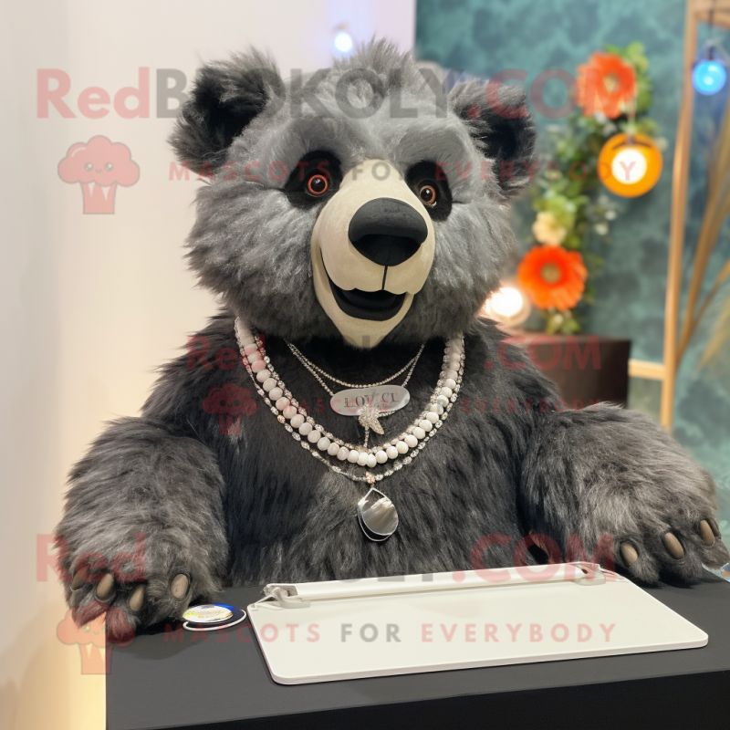 Gray Spectacled Bear mascot costume character dressed with a Pencil Skirt and Necklaces