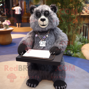 Gray Spectacled Bear mascot costume character dressed with a Pencil Skirt and Necklaces