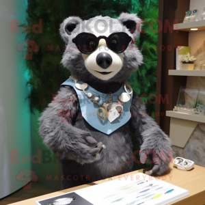 Gray Spectacled Bear mascot costume character dressed with a Pencil Skirt and Necklaces