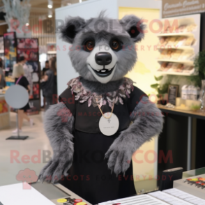 Gray Spectacled Bear mascot costume character dressed with a Pencil Skirt and Necklaces