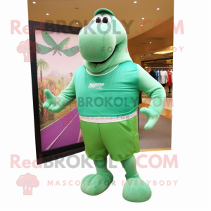 Green Walrus mascot costume character dressed with a Running Shorts and Pocket squares