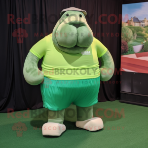 Green Walrus mascot costume character dressed with a Running Shorts and Pocket squares