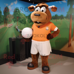 Peach Buffalo mascot costume character dressed with a Polo Shirt and Wraps