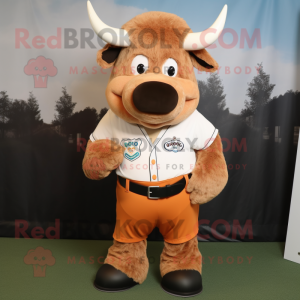 Peach Buffalo mascot costume character dressed with a Polo Shirt and Wraps