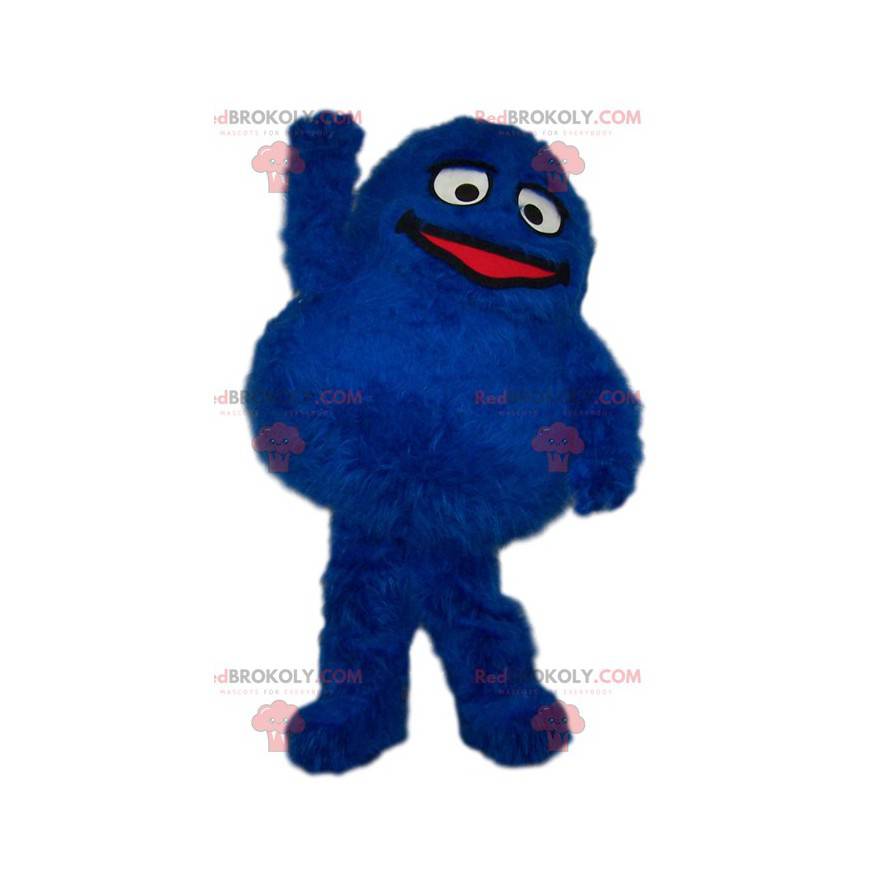 Mascotte de monstre bleu tout rond et poilu - Redbrokoly.com