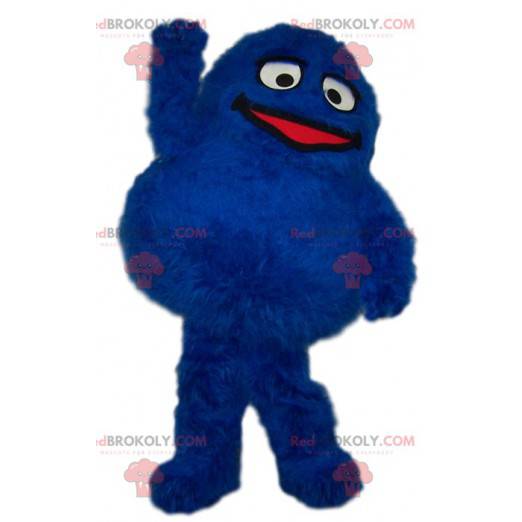 Rund og behåret blå monster maskot - Redbrokoly.com
