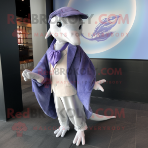 Lavender Dolphin mascot costume character dressed with a Blazer and Shawl pins