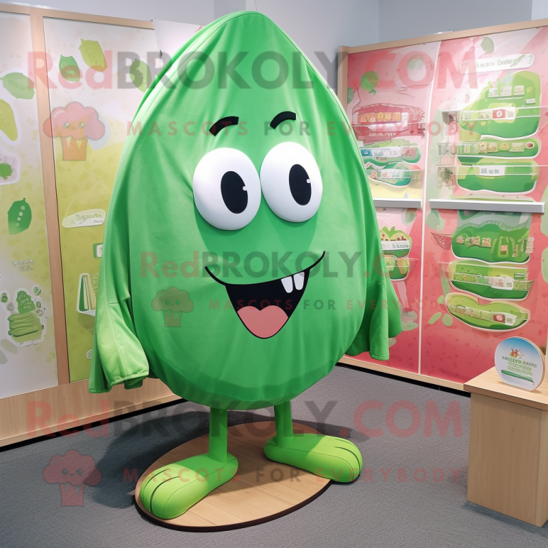 Green Melon mascot costume character dressed with a Board Shorts and Shawl pins