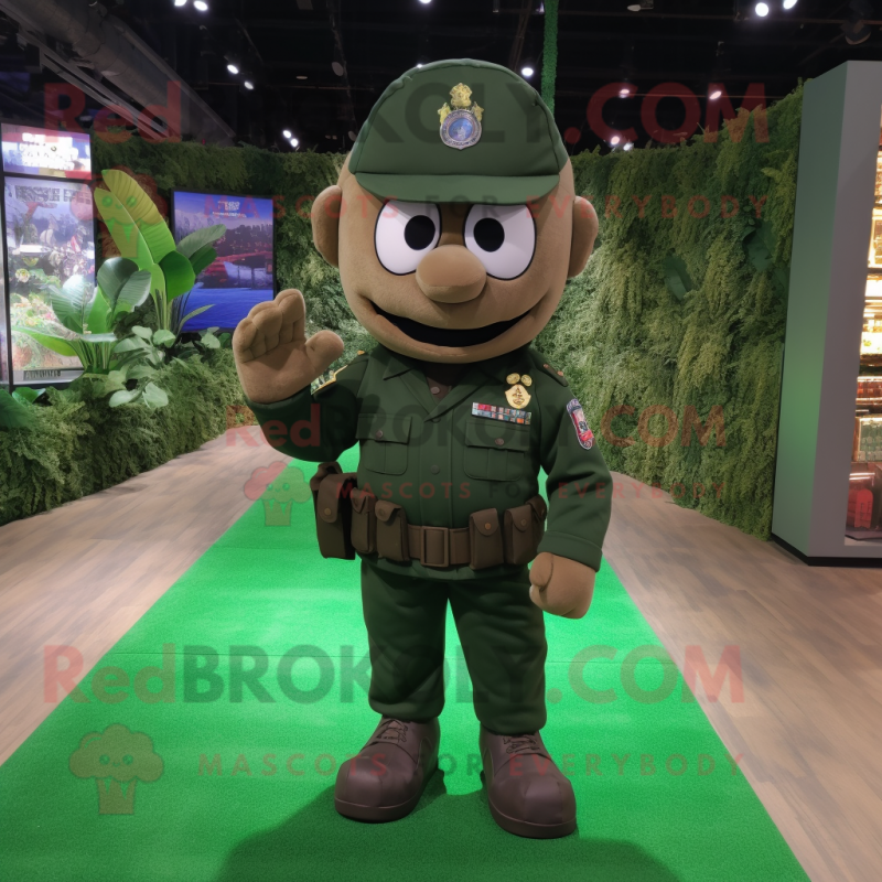 Forest Green Army Soldier mascot costume character dressed with a Blazer and Keychains