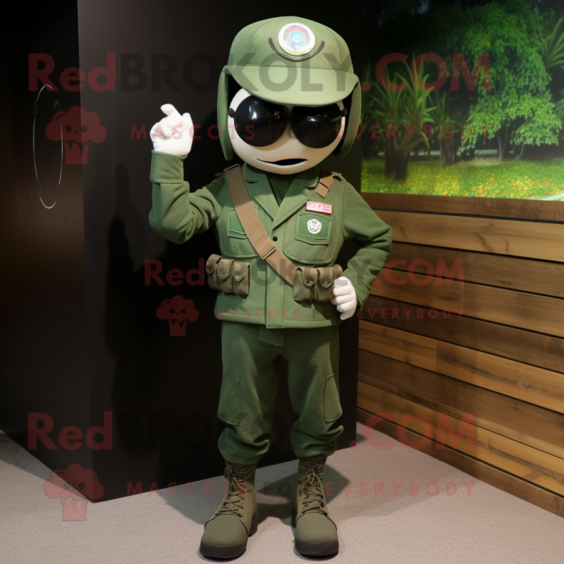 Forest Green Army Soldier mascot costume character dressed with a Blazer and Keychains