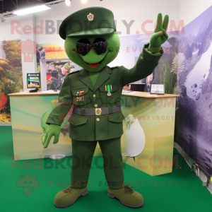 Forest Green Army Soldier mascot costume character dressed with a Blazer and Keychains