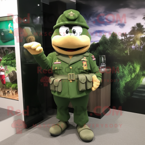 Forest Green Army Soldier mascot costume character dressed with a Blazer and Keychains