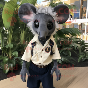 Navy Aye-Aye mascot costume character dressed with a Oxford Shirt and Earrings