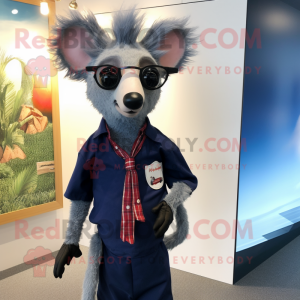 Navy Aye-Aye mascot costume character dressed with a Oxford Shirt and Earrings