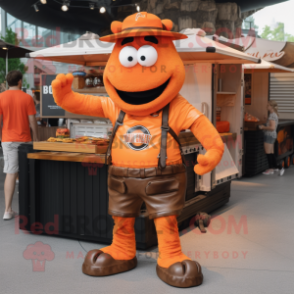 Orange Bbq Ribs mascot costume character dressed with a Cargo Shorts and Wraps