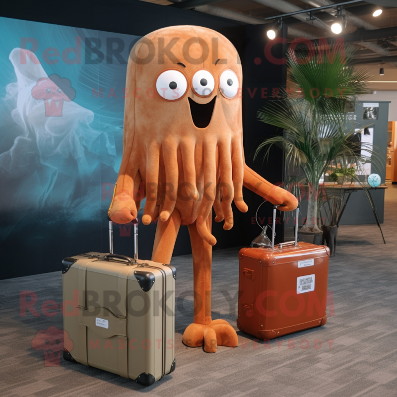 Rust Jellyfish mascot costume character dressed with a Romper and Briefcases Rust Jellyfish mascot costume character dressed with a Romper and Briefcases