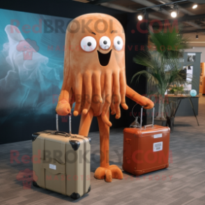 Rust Jellyfish mascot costume character dressed with a Romper and Briefcases