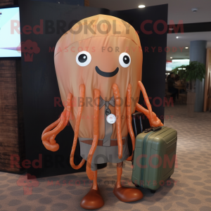 Rust Jellyfish mascot costume character dressed with a Romper and Briefcases