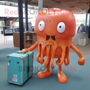 Rust Jellyfish mascot costume character dressed with a Romper and Briefcases