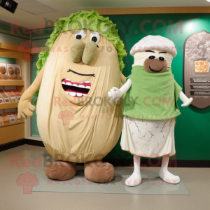 Tan Corned Beef And Cabbage mascot costume character dressed with a Cover-up and Shoe clips