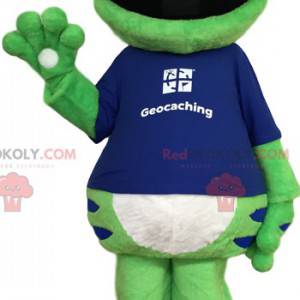 Maskot zelená žába s modrým tričkem - Redbrokoly.com