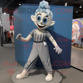 Gray Acrobat mascot costume character dressed with a A-Line Dress and Shoe clips