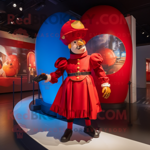 Red Swiss Guard mascot costume character dressed with a Ball Gown and Hats