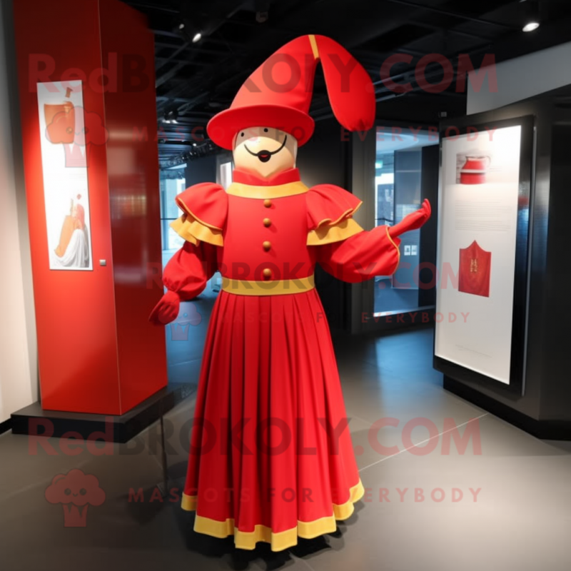 Red Swiss Guard mascot costume character dressed with a Ball Gown and Hats Red Swiss Guard mascot costume character dressed with a Ball Gown and Hats
