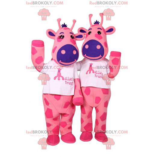 Maskoter av två rosa och lila kor - Redbrokoly.com
