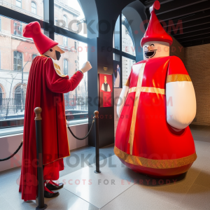 Red Swiss Guard mascot costume character dressed with a Ball Gown and Hats
