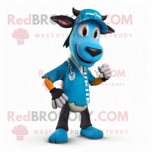 Cyan Okapi mascot costume character dressed with a Culottes and Caps