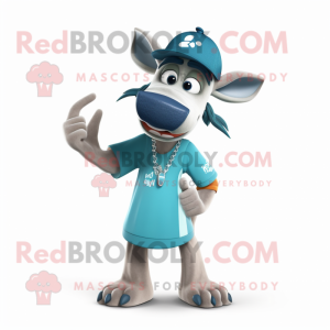 Cyan Okapi mascot costume character dressed with a Culottes and Caps