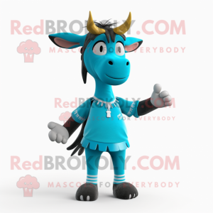 Cyan Okapi mascot costume character dressed with a Culottes and Caps