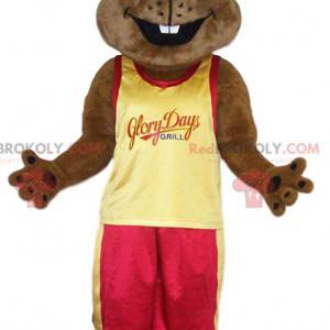 mascotte castoro con una maglia gialla - Redbrokoly.com