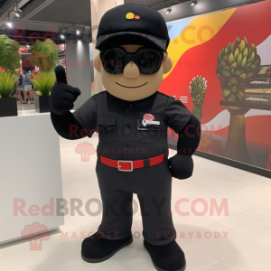 Black Fire Fighter mascot costume character dressed with a Running Shorts and Sunglasses