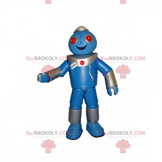 Mascotte de robot bleu très joyeux - Redbrokoly.com