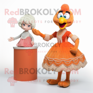Peach Turkey mascot costume character dressed with a Ball Gown and Watches