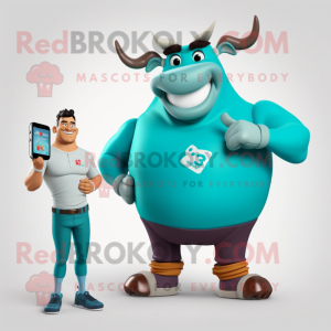 Teal Beef Stroganoff mascot costume character dressed with a Tank Top and Smartwatches