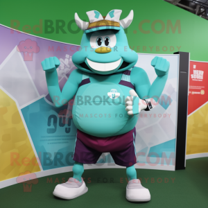 Teal Beef Stroganoff mascot costume character dressed with a Tank Top and Smartwatches