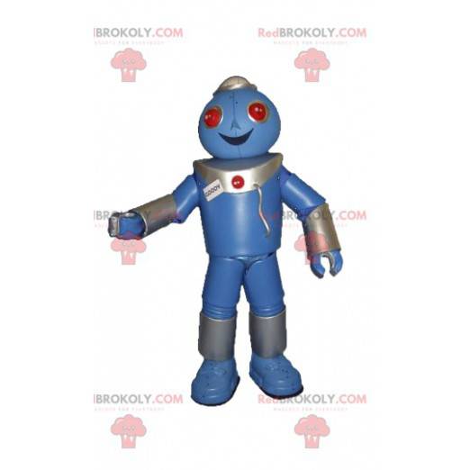 Mycket glad blå robotmaskot - Redbrokoly.com