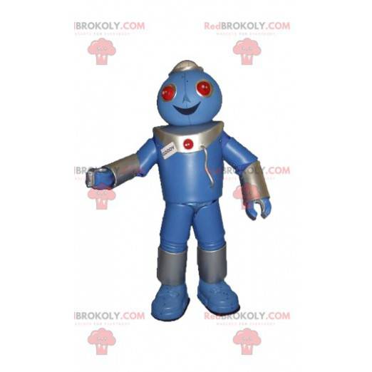 Sehr glückliches blaues Robotermaskottchen - Redbrokoly.com