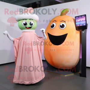 Peach Falafel mascot costume character dressed with a Evening Gown and Smartwatches