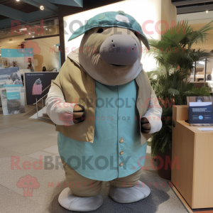 Olive Stellar'S Sea Cow mascot costume character dressed with a Poplin Shirt and Headbands