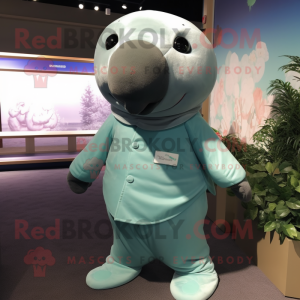 Olive Stellar'S Sea Cow mascot costume character dressed with a Poplin Shirt and Headbands