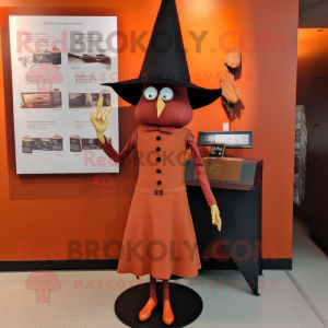 Rust Witch'S Hat mascot costume character dressed with a Pencil Skirt and Cufflinks