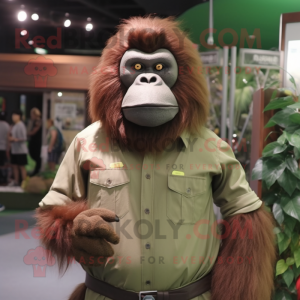 Olive Orangutan mascot costume character dressed with a Dress Shirt and Belts