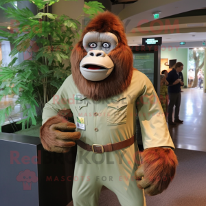 Olive Orangutan mascot costume character dressed with a Dress Shirt and Belts