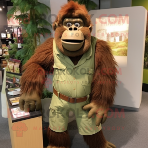 Olive Orangutan mascot costume character dressed with a Dress Shirt and Belts